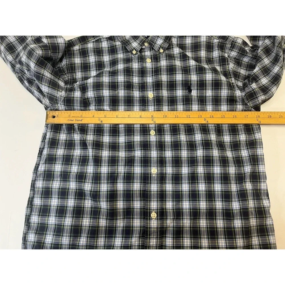 Ralph Lauren Plaid Button Down Shirt Boys‎ L 14-16 Navy Green Cotton Preppy